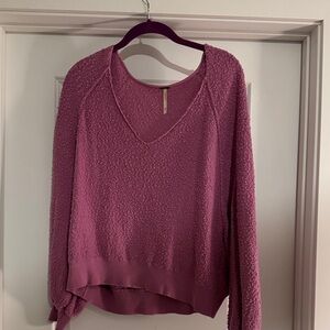 Free People V-Neck Sweater in Rich Pink